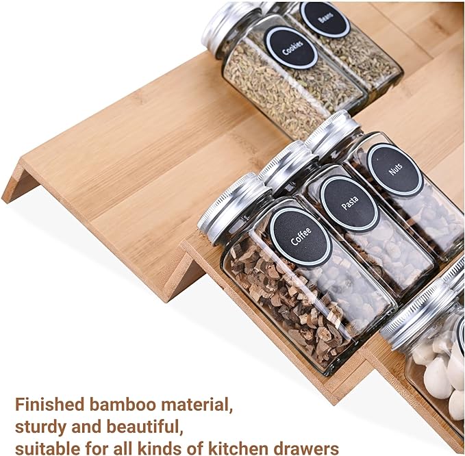 Bamboo Spice Rack Tray - Spice Drawer Organizer for Kitchen Cabinets Storage and Organization (Jars Not Included, 8 Individual Pieces, Not Adjustable) - Image 5