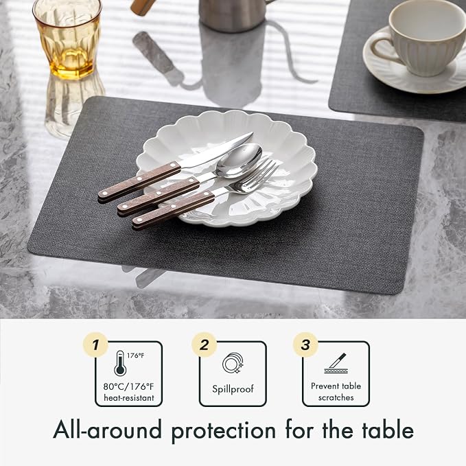 Baroyal Faux Leather Placemats Set of 8 Vinyl Washable Wipeable Table Mats for Kitchen Dining Table Heat Resistant Waterproof Modern Indoor/Outdoor Placemats Non-Slip Easy Clean Place Mats (Midnight) - Image 3
