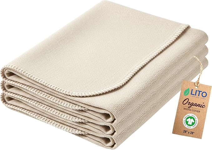 Flour Sack Towels Sourdough Bread Baking Supplies | Bread Dough Proofing Unbleached Bread Proofing Cloth, Organic Cotton Baking Cloth for Baguettes, Ciabatta, Pastry – Reusable, 28"x28", 3-Pack by LITOLinenandTowel