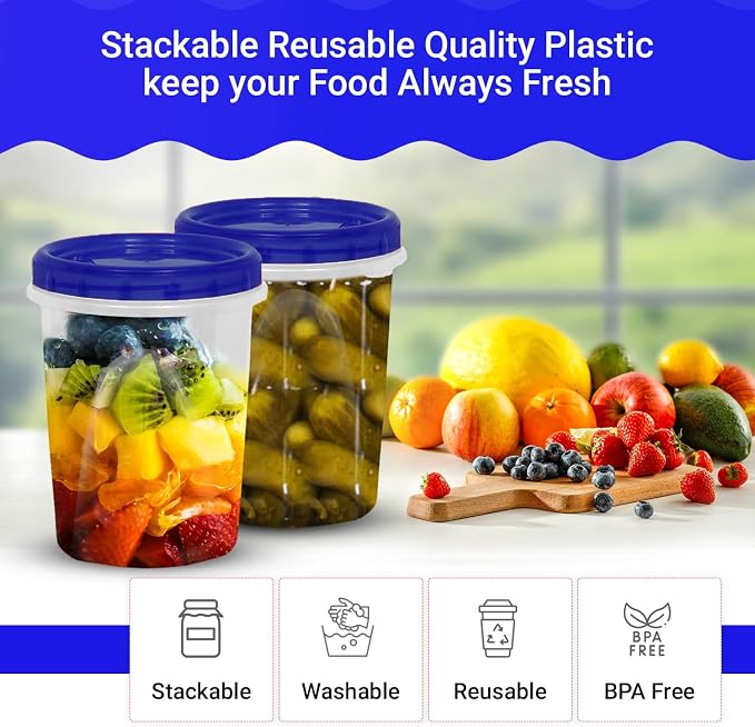 32 oz - 16 Piece Set, 8 Twist Top Food Deli Containers - 8 Screw And Seal Lids, Stackable Reusable Quality Plastic Storage Containers with Screw-on Lids - BPA Free - Image 5