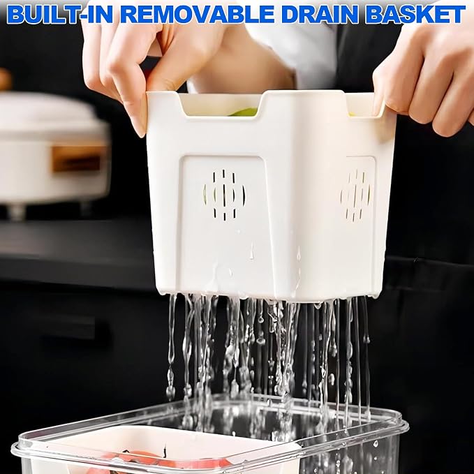 Fruit Storage Containers for Fridge with Lids, Handle and 2 Removable Colanders, Portable Refrigerator Fruit Organizer Bins, BPA-Free Fresh Produce Saver & Food Box for Food, Vegetable, Egg Storage - Image 5