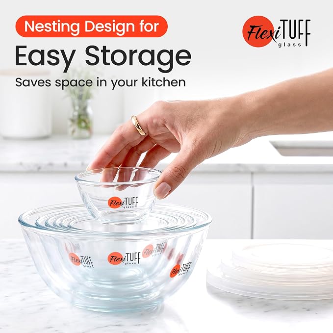 14pcs Set Salad Bowls (7 Airtight & 7 Lids) | Clear Salad Mixing Bowl for Cooking, Baking, Prepping | BPA Free, Dishwasher, Microwave & Freezer Safe Food Containers for Kitchen - Clear - Image 6