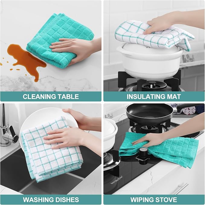 Homaxy Large Premium Cotton Kitchen Towels 16"x 28", 8 Pack, Aqua | Natural Ring Spun 390 GSM Dish Towels, Super Absorbent Terry Kitchen Hand Towels, Soft Tea Towels with Hanging Loop - Image 4