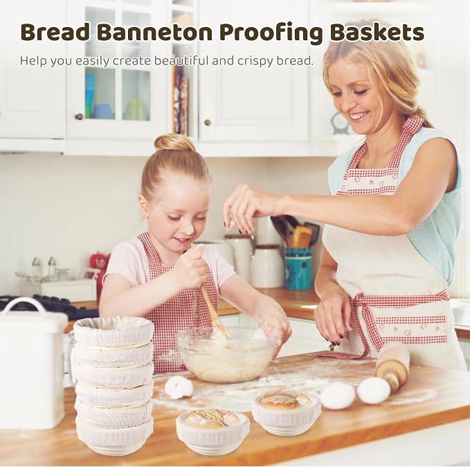 Mini Banneton Basket, Pack of 10 Proofing Basket, Banneton Bread Proofing Basket, Mini Sourdough Banneton Basket, Bakery Baking Bowls With Liners And Scrapers, Bread Baking Supplies - Image 2