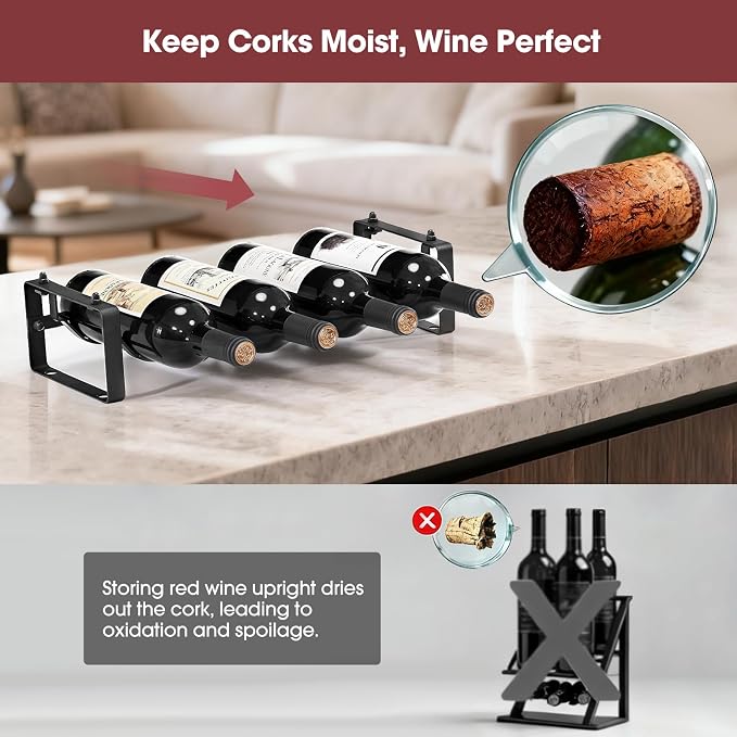 Stackable Wine Rack Countertop, 4 Bottles Bottle Holder for Cabinet | Small Tabletop Wine Holder Stand for Pantry Bar, 1-Tier Angle Adjustable Wine Bottle Rack for Tight Spaces - Image 5