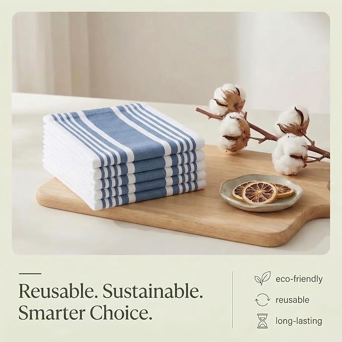 Urban Villa Kitchen Towels Cotton Dish Towels 20”x30” (Set of 6) Blue White - Image 8