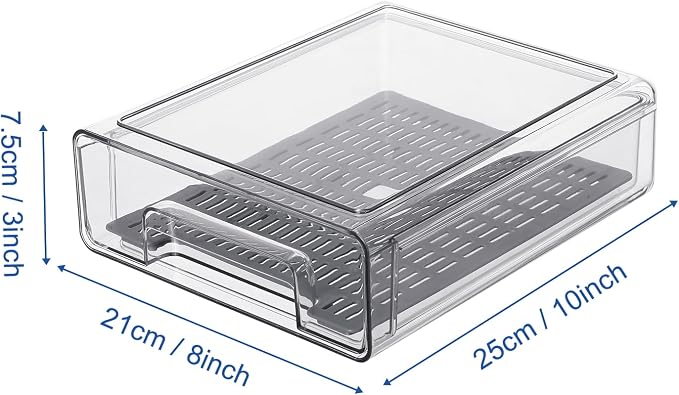 Refrigerator Organizers and Storage Drawers (2PCS, Medium) | Produce Water Draining, BPA Free, Stackable, Clear, Fruit and Veggie Organization, Pull Out Bins - Image 2