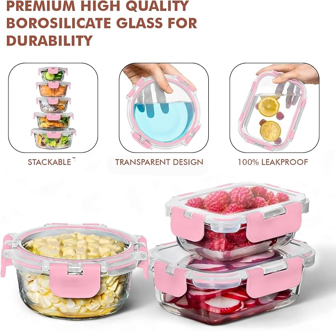 Razab 30 PC Glass Food Storage Containers with Lids - Reusable Glass Meal Prep Containers for Lunch and Leftovers - Airtight & Leakproof Snap Locking Lids - Oven, Freezer, Microwave, Dishwasher Safe - Image 7