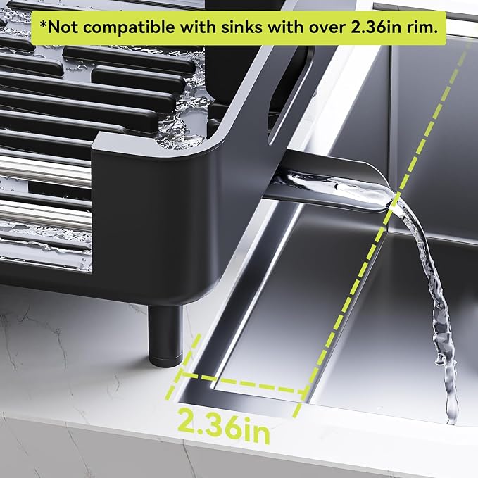 Urackify Extendable Stainless Dish Drying Rack for Kitchen Counter, Black | 13.78"W x 18.7"L, Foldable Drainboard for Space Saving, Knife and Utensil Holder, Fast-draining Spout - Image 7