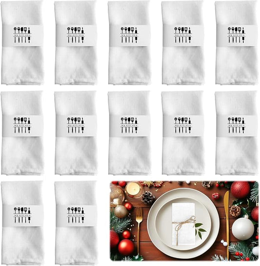 Christmas napkins, set of 12 fabric napkins 40 x 40 cm, white linen napkins, linen napkins, linen napkins, table decoration, washable napkins for by Yuragim