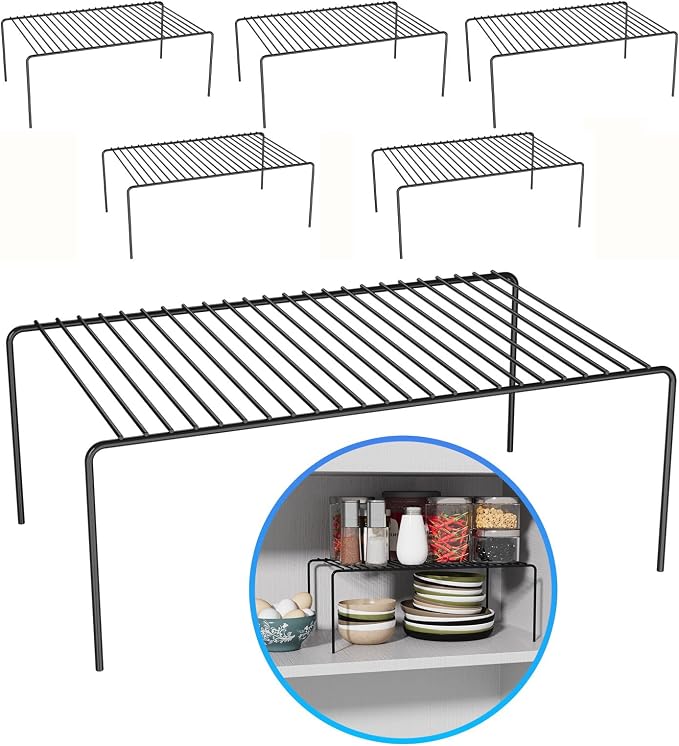 6Pack Cabinet Storage Shelf Rack, 15.7''L x 9.4''W x 5.9''H, Black | Spice Rack, Rustproof Metal Wire Kitchen Counter Organizers and Storage, for Cabinet, Plate, Dish, Pantry, Bathroom, Fridge by DPZM