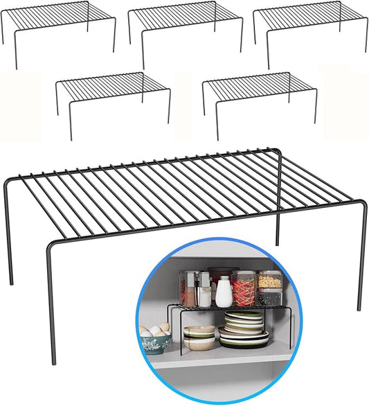 6Pack Cabinet Storage Shelf Rack, 15.7''L x 9.4''W x 5.9''H, Black | Spice Rack, Rustproof Metal Wire Kitchen Counter Organizers and Storage, for Cabinet, Plate, Dish, Pantry, Bathroom, Fridge by DPZM