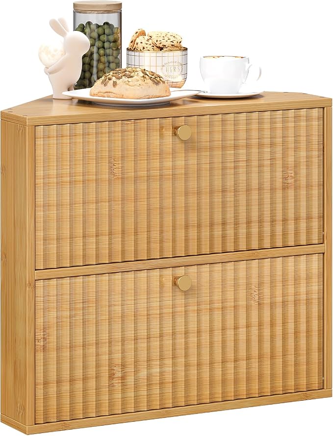 Trironsun Corner Bread Box for Kitchen Countertop Bamboo Two Layer Large Capacity Bread Storage Bin Vintage Storage for Homemade Bread (Natural Bamboo) by TrironsunHome
