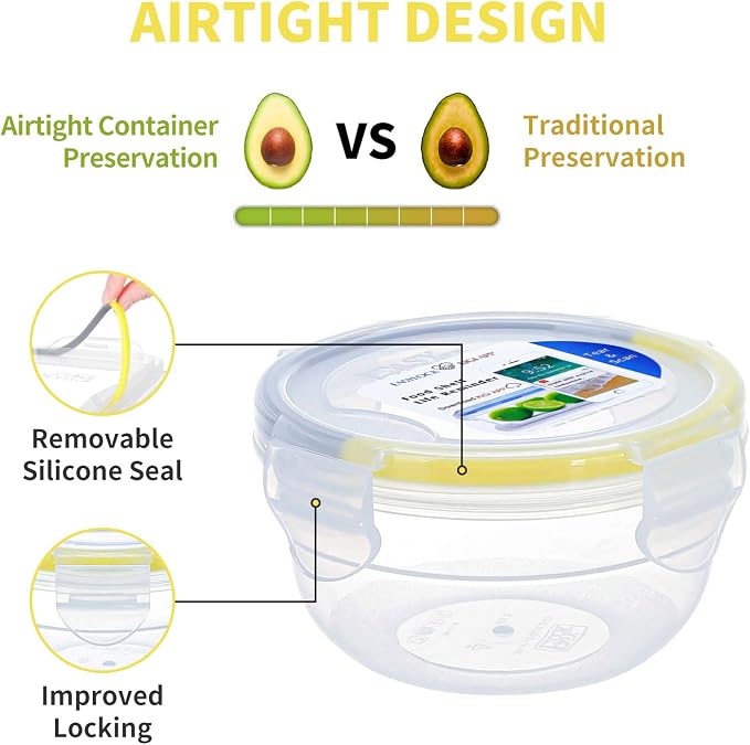 KIGI Small Round Food Storage Containers, 1.26 cup /10 oz, 6 Pack | Plastic Bowls with 4-Sided Locking Lids for Snacks, Meal Prep and Lunch,Leak-Proof & Airtight, BPA-Free, Freezer Safe - Image 3