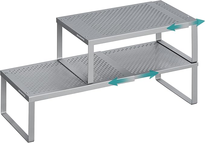 SONGMICS Spice Racks Expandable Kitchen Countertop Shelves, Metal | Set of 2 small cupboard organizers, space-saving tabletop shelves, Silver, UKCS402FG01 by Unknown