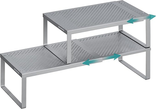 SONGMICS Spice Racks Expandable Kitchen Countertop Shelves, Metal | Set of 2 small cupboard organizers, space-saving tabletop shelves, Silver, UKCS402FG01 by Unknown