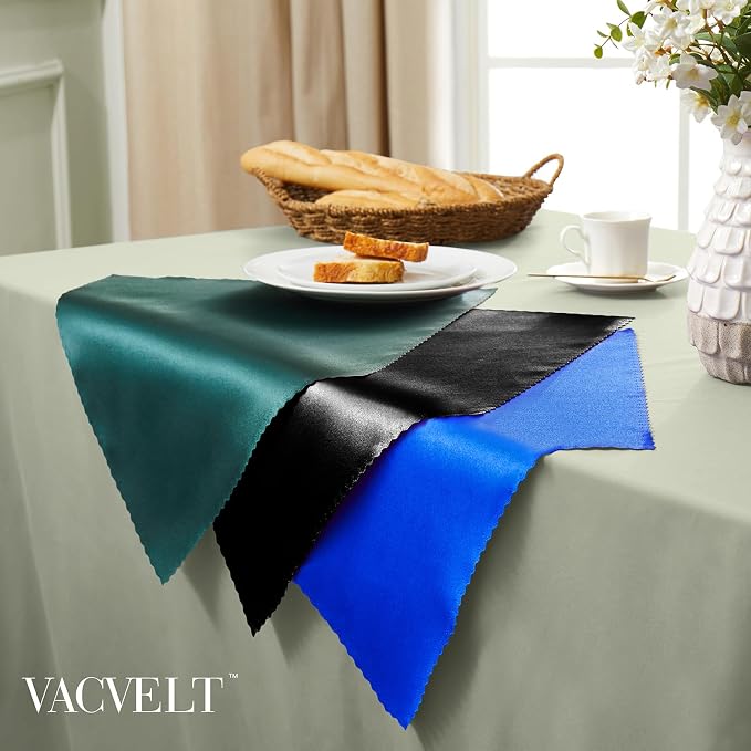 VACVELT 100 Pack Black Scalloped Satin Napkins 17x17 Inch Wedding | Scalloped Floral Edges With Silky Smooth Finish, Seamless Design, Machine Washable Wrinkle And Fade Resistant - Image 4