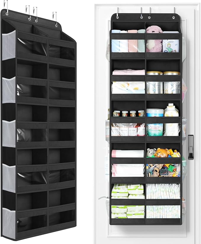 Yecaye 5-Tier Over The Door Organizer Dual-Column, 80lbs Load Over the Door Storage of 10 Compartments, Heavy Duty Extra Large Door Organizer Hanging for Bedroom Nursery Bathroom Pantry, Black, 1 Pack by Yecaye