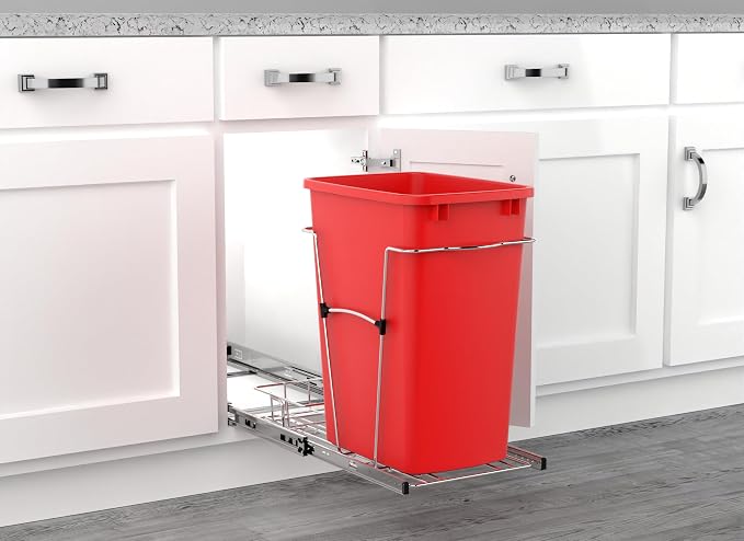 Rev-A-Shelf Pullout Trash Can for Kitchen Cabinets 35 Qt Garbage Waste Recyling Bin with Full Extension Slides, Red, RV-12KD-16C-S - Image 6