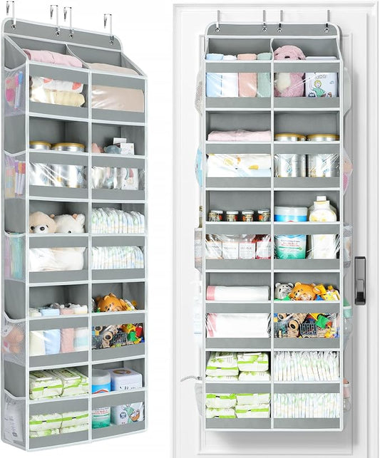 Yecaye 5-Tier Over The Door Organizer Dual-Column, 80lbs Load Over the Door Storage of 10 Compartments, Heavy Duty Door Organizer Hanging for Bedroom Closet Nursery Bathroom Pantry, Gray, 2 Pack by Yecaye