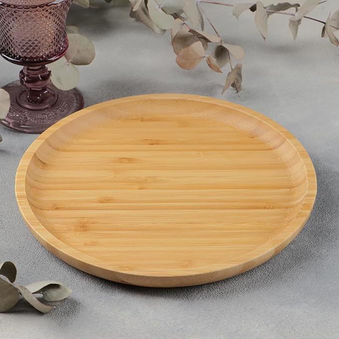JOIKIT 3 Pack 12 Inch Bamboo Round Platter, Fine Polished Round Wood Plates Bamboo Serving Tray for Holding Fruit, Bread, Cheese, Nut, Coffee, Tea, Plant Saucer - Image 6