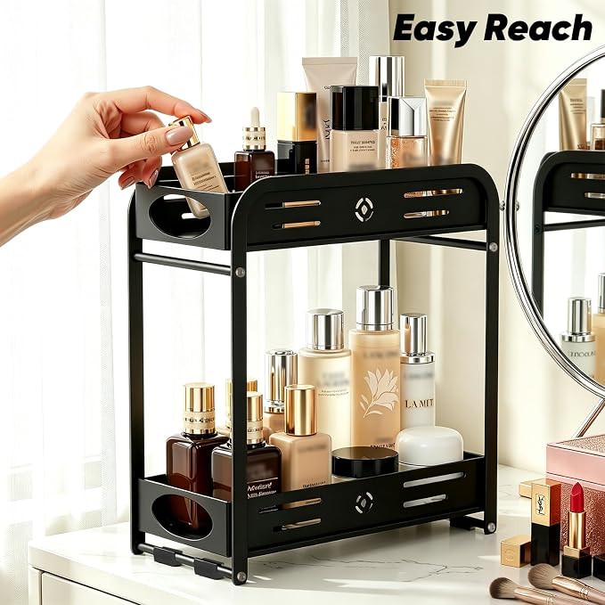 Aduanbang 2-Tier Counter Organizer Shelf, Metal Spice Rack for Kitchen, Vanity, Coffee Area and Home Office, Black (Black, 2 Tier) - Image 6