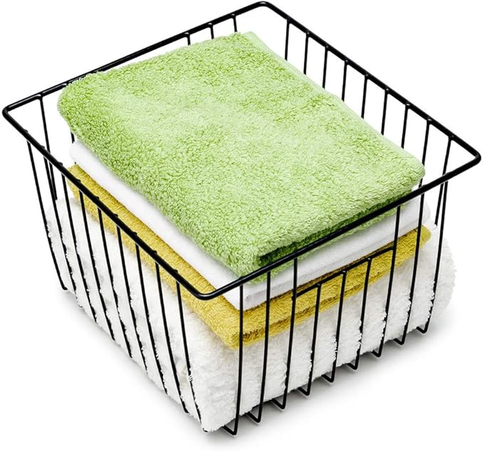 SANNO Black Closet Baskets Freezer Baskets Pantry Storage Wire Basket,Wire Basket Farmhouse Storage Organizer, Metal Household Storage Organizer Bin for Pantry Shelf Kitchen Cabinet Bathroom Black - Image 4
