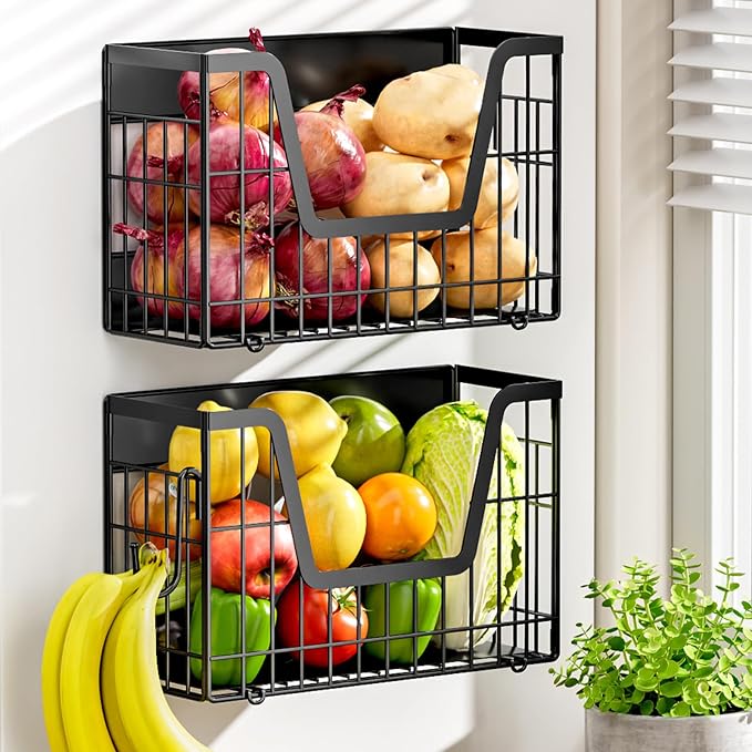 2 Pack Magnetic Shelf for Fridge, Fruit Potato & Onion Storage Bins | Magnetic Baskets for Fridge Shelves, Side of Fridge Storage Magnetic Spice Rack for Refrigerator Kitchen Laundry Organizer by YIWANFW