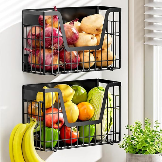 2 Pack Magnetic Shelf for Fridge, Fruit Potato & Onion Storage Bins | Magnetic Baskets for Fridge Shelves, Side of Fridge Storage Magnetic Spice Rack for Refrigerator Kitchen Laundry Organizer by YIWANFW