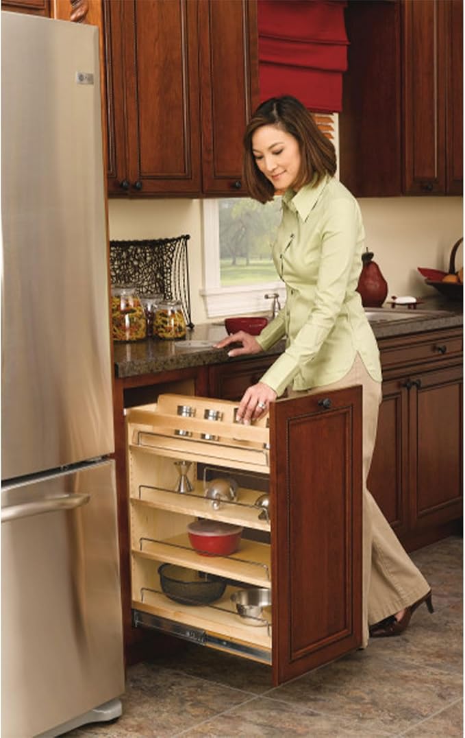 Rev-A-Shelf Maple Pullout Organizer for Full Height Base Cabinets, Full Extension Slides & Adjustable Shelves, Min Opening Width of 11.5",448-BC-11C - Image 5