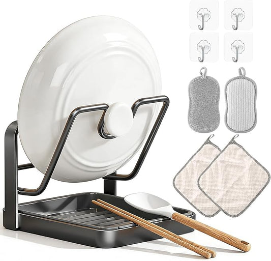 Pot lid holder while cooking,Kitchen lid and spoon rest,pot lid organizer,Multifunctional Pot Lid Organizer Rack, Lid Holder While Cooking,Lid And Spoon Rest, Thickened Carbon Steel Material (style 1) by Xingoaup