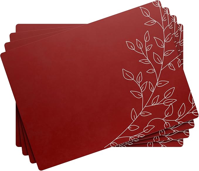 Royalty Art Dark Red Boho Placemats, 4 Pc. Set, Non-Slip Cork Backed, Wipeable Heat Resistant Surface for Kitchen and Dining Table Protection, Cute Floral Pattern for Farmhouse or Rustic Decor | Wipeable heat resistant surface, kitchen and dining table... - Image 3