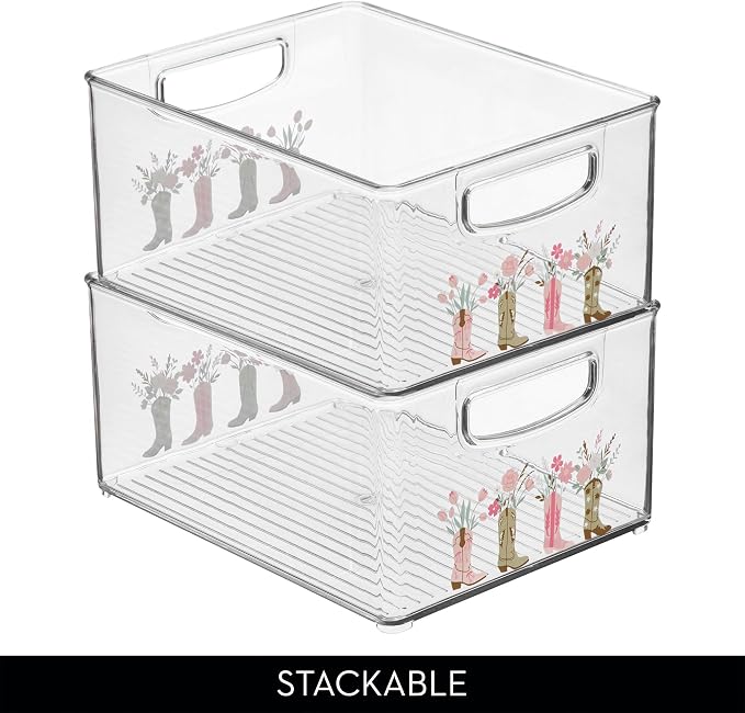 iDesign Bathroom Organizer Bin, Clear/Western | Decorative Print, Stackable, Plastic Storage Basket, For Makeup & Vanity Organization - Image 4