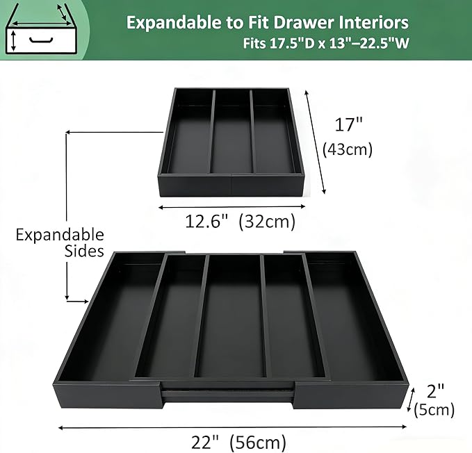 Utoplike Bamboo Drawer Organizer Kitchen Utensils, Silverware Tray Black | Adjustable Cutlery Holder Organiser, Expandable Drawer Divider for Flatware, Knives in Kitchen, Bedroom, Livingroom, 3-5 Slot - Image 3
