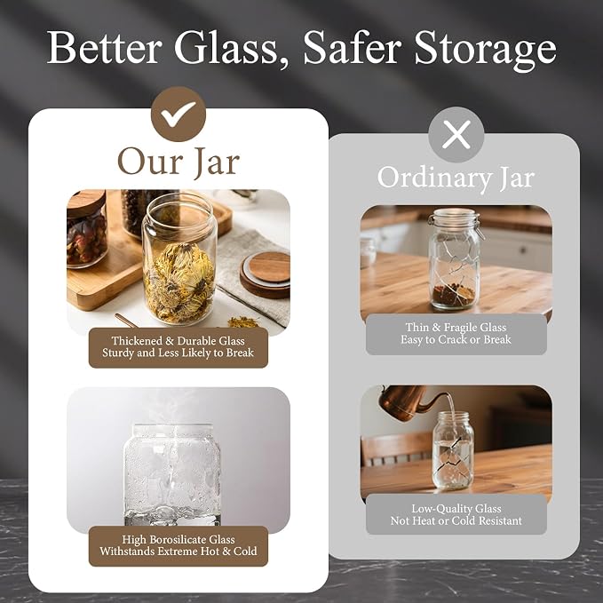 Glass Jars with Airtight Wood Lids - 25 OZ / 750 ML Kitchen Pantry Storage Containers, Decorative Canister for Chia Seed, Coffee Bean, Sugar, Spice, Cereal, Oats, Cookie, Candy, Tea, Nuts, Set of 2 - Image 5