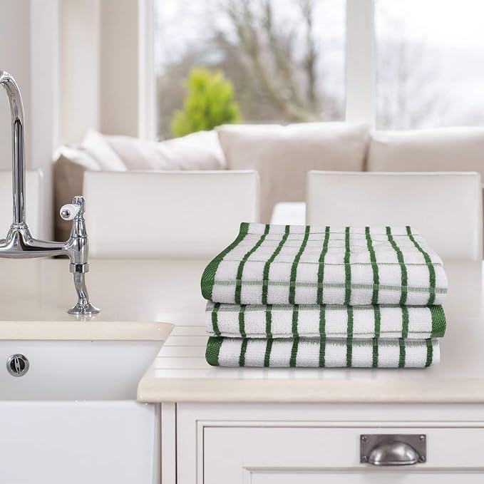 Urban Villa Kitchen Towels Cotton Dish Towels 20”x30” (Set of 3) Green Wht - Image 2
