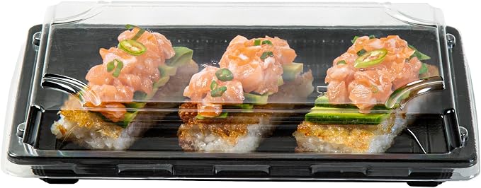 Restaurantware Plastic Sushi Trays 100 Pack of 8.2 x 5.3 x 1.57 Inch With Clear Lids Leak-Resistant Sushi Take Out Boxes Stackable Containers For Grab-And-Go - Image 10