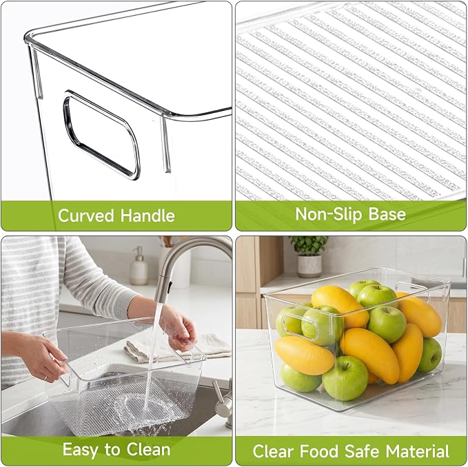YKIOKE 8 Pack Clear Plastic Storage Bins with Handles, Stackable Organizer | BPA-Free, 4 Large & 4 Small Stackable Organizer Containers for Kitchen Cabinets, Countertops, Drinks, Fruits, Vegetables - Image 5