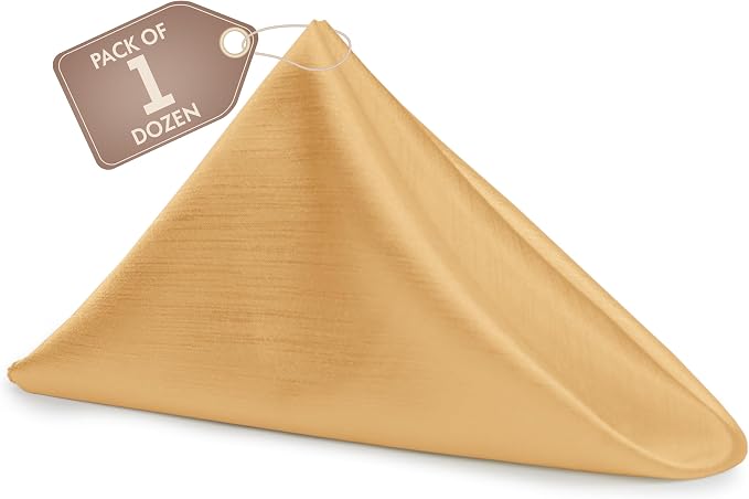 17 x 17-Inch Shantung Satin Cloth Napkins, Camel Set of 12 | Bulk Case of 1 Dozen, Square, 100% Polyester Fabric, Reversible, Faux Dupioni Silk Reverse Side, Machine Washable, Brown by UltimateTextile