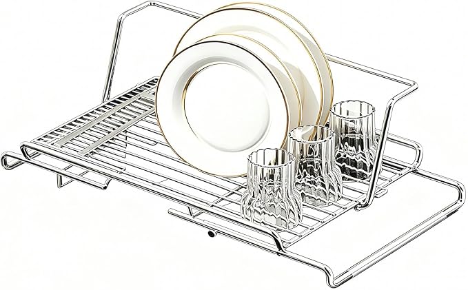 Foldable Stainless Steel Dish Drying Rack – Compact Collapsible Kitchen Counter Organizer, Small Space-Saving Drying Rack, Silver-Large by Unknown