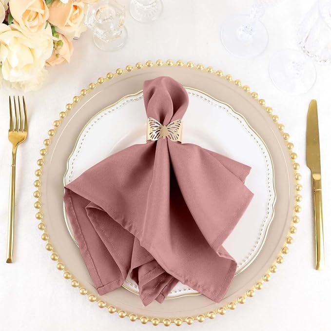 Efavormart Premium Cloth Napkins Set of 100, 17x17 Inch Dusty Rose Violet Seamless Dinner Napkins, Washable Linen Table Napkin Cloth with Hemmed Edges for Weddings, Party and Banquet by efavormart