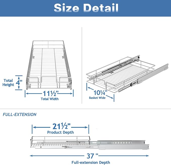 LOVMOR Pull Out Cabinet Organizer and Storage 11½" W x 21½" D, Slide Out Shelves for Kitchen Cabinets - Image 3
