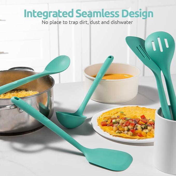 U-Taste Silicone Kitchen Cooking Utensil Set of 5, 13.6" Long, Aqua Sky | 600ºF Heat Resistant Food Grade Kitchen Tools&Gadgets, Extra Long Wide Spatula Turner Spoon Ladle for Serving Mixing Stirring - Image 9