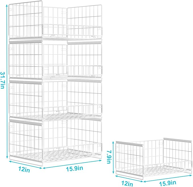 Hongtamoya 4-Tier Sliding Closet Organizers and Storage Shelves, Stackable Closet Shelf Organizer Basket Bins, Drawer Shelf Storage Container for Wardrobe Cupboard Kitchen Bathroom Office, White - Image 4