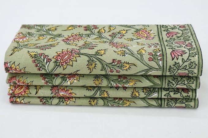 16x16 Inches Cotton Napkins Set of 4, Green Red, Washable Hand Block Printed Reusable Cloth Napkins for Dinning, Party, Wedding, Home Decor Fall - Image 8