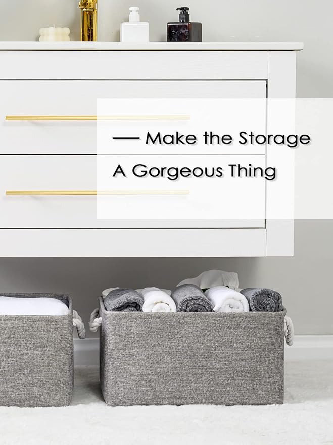 Large Storage Bins- Storage Baskets for Organizing Shelves, Basket Organizer for Closet Bookshelf Dog Toy Nursery Clothes Laundry Home Organization, Fabric Storage Cubes W/Handles - Image 5
