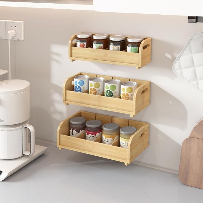 Wisuce 3-Tier Bamboo Tea Bag Organizer, Stackable Tea Holder for Countertop | Tea Box Shelf with Removable Dividers, Wall Mount Large Capacity Tea Organizers and Storage for Pantry Kitchen Office Bar - Image 4