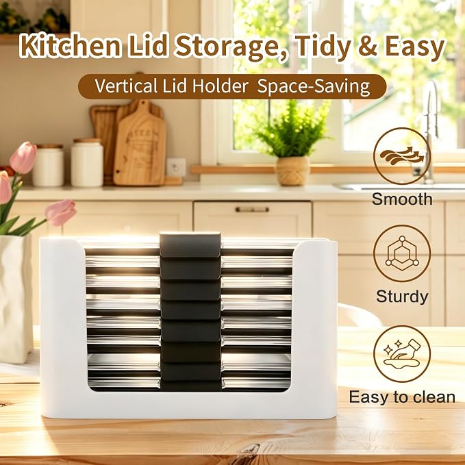 Food Storage Container Lids Organizer for Rubbermaid Brilliance Nap-On Lids | Lid Organizer for Kitchen Cabinet Storage -- Fits 3.2, 4.7 & 9.6 Cups -- Holds 16 Lids (White,2-Piece Bundle) - Image 3