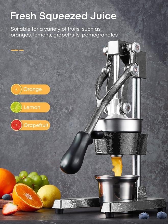 FOHERE Manual Cast Iron Juicer, Commercial Citrus Juicer with 400ml Stainless Steel Cup, Ideal for Extracting Juice From Lemons, Oranges, and Grapefruits, Easy to Clean - Image 4