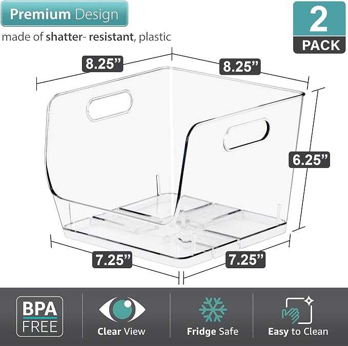 Sorbus Stackable Storage Bins Open Front, Clear Stackable Storage Bins, Pantry Bins for Storage and Organization, Acrylic Stackable Bins for Kitchen, Clear Pantry Organizer Bins (Medium Square 2 Pack) - Image 4